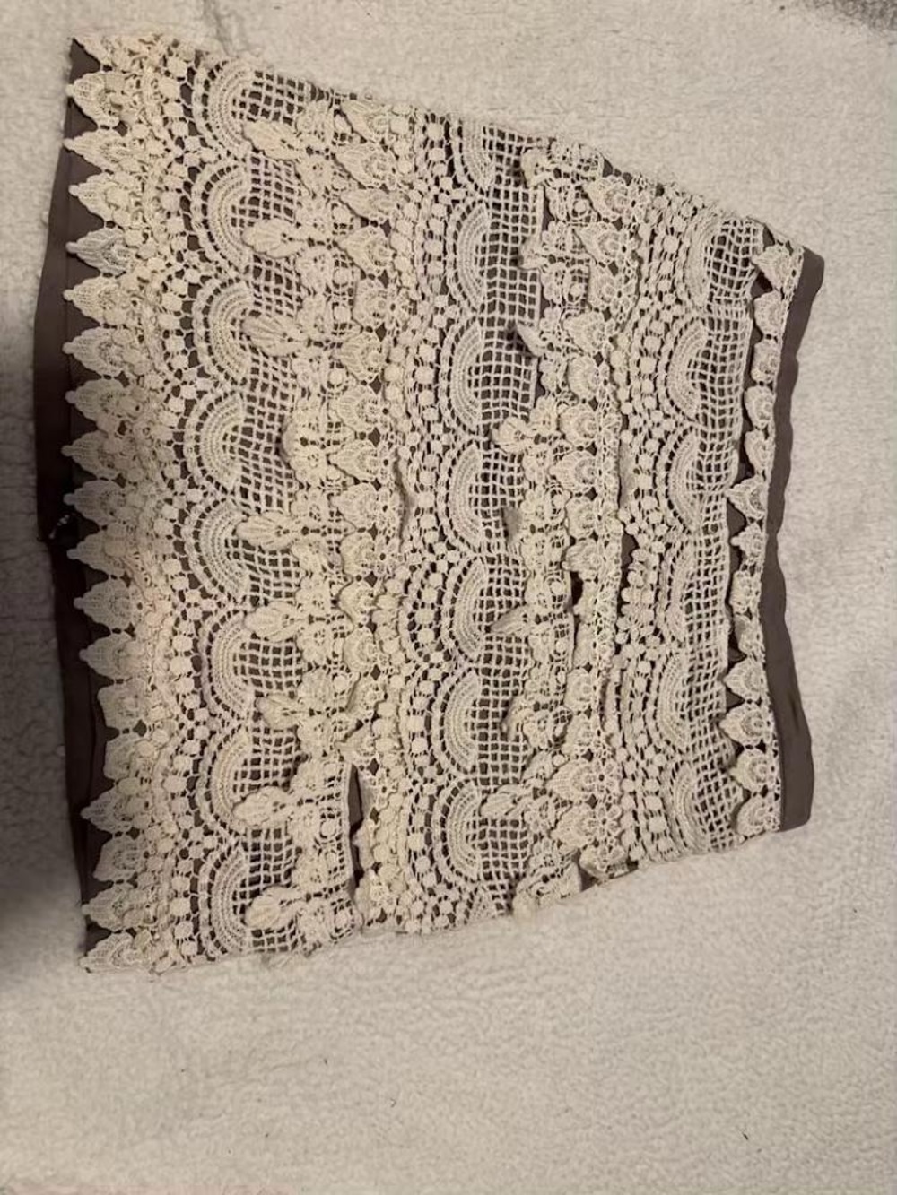 Lush layered crochet lace mini skirt boho cottagecore taupe cream women’s medium